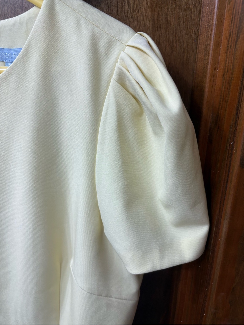 ANTONIO MELANI Butter Yellow Puff-Sleeve Sheath Tailored Dress 14 - Picture 2 of 8